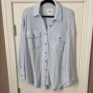 Aerie Light Blue Ribbed Button-Up